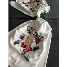 Freedom Üç Iplik Penye Uzun Kol Kapüşonlu Baskılı Sweatshirt - Beyaz -
