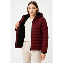 Freedom Şişme Kapüşonlu Fermuarlı Mont Su Itici Kapitone Astarlı Kumaş Cepli Kışlık Rahat Kalıp - Bordo