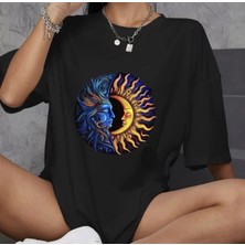 Freedom Bisiklet Yaka Baskılı Oversize T-Shirt - Siyah -
