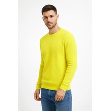 Freedom Bisiklet Yaka Petekli Dokulu Triko Kazak Pamuklu Ince Dokuma, Uzun Kollu Rahat Regular Kalıp - Sarı