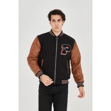 Freedom Içten Elyaf ve Astarlı Kolları Suni Deri Ceket - Kahverengi -