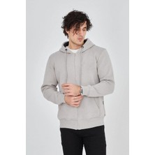 Freedom Kapüşonlu Düz Fermuarlı Hırka - Boyalı Gri