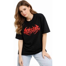 Freedom Kadın Kısa Kol Yazlık Tişört Bisiklet Yaka Baskılı Oversize T-Shirt -  Siyah