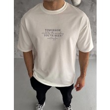 Freedom Bisiklet Yaka Baskılı Oversize T-Shirt - Beyaz -