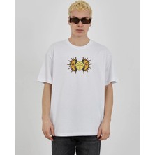 Freedom Bisiklet Yaka Baskılı Oversize T-Shirt - Beyaz -