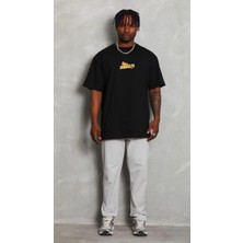 Freedom Bisiklet Yaka Baskılı Oversize T-Shirt - Siyah -