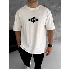 Freedom Bisiklet Yaka Baskılı Double Oversize T-Shirt - Beyaz -