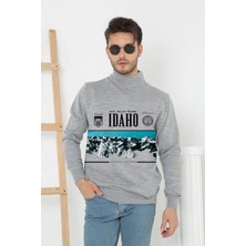 Freedom Erkek Yarım Bağazlı Kazak Baskılı Dokuma Triko - Gri