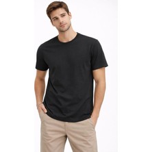 Freedom Erkek Bisiklet Yaka Yazlık Kısa Kol Düz Tişört Regular Kalıp T-Shirt - Siyah