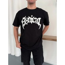 Freedom Erkek Kısa Kol Yazlık Tişört Bisiklet Yaka Baskılı Oversize T-Shirt - Siyah