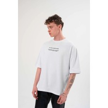 Freedom Bisiklet Yaka Baskılı Oversize T-Shirt - Beyaz