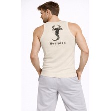 Freedom Erkek Fitilli Atlet Sıfır Yaka Slim Fit Arka Baskılı Spor Atlet - Krem