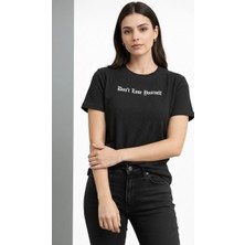 Freedom Kadın Wafıl Kumaş Tişört Regular Kalıp Bisiklet Yaka Baskılı T-Shirt - Siyah