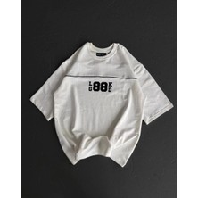 Freedom Bisiklet Yaka Baskılı Oversize T-Shirt - Beyaz