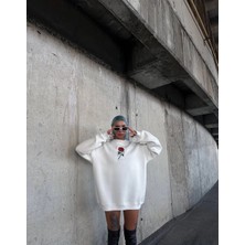 Freedom Oversize Üç Iplik Bisiklet Yaka Baskılı Sweatshirt - Beyaz -