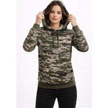Freedom Kadın Kamuflaj Desenli 2 Iplik 4 Mevsim Kapüşonlu Kanguru Cepli Hoodie Sweatshirt - Kamuflaj