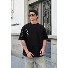 Freedom Bisiklet Yaka Baskılı Oversize T-Shirt - Siyah -