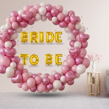Tedaks Bride To Be Temalı Gold Folyo Harf Pembe Beyaz Fuşya Balonlar Pembe Kalp Süsleme