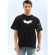 Freedom Ön ve Kol Baskılı Oversize T-Shirt - Siyah -