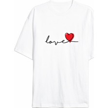 Freedom Sevgililer Günü Için Özel Tasarım Love Baskılı T-Shirt - Beyaz -