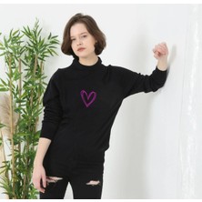 Freedom Baskılı Uzun Kol Bisiklet Yaka Dokuma Triko - Siyah -