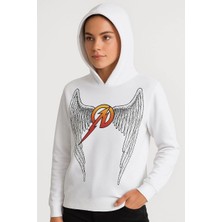 Freedom Metallica Iki Iplik Kapüşonlu Ön ve Arka Baskılı Hoodie - Beyaz -