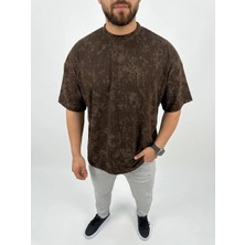 Freedom Erkek Premium Tişört Osy Yumuşak Dokulu Yıkamalı Oversize T-Shirt - Kahverengi