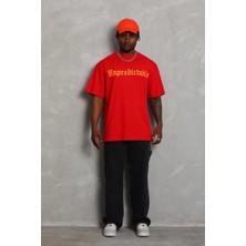 Freedom Oversize Baskılı Bisiklet Yaka T-Shirt - Kırmızı -