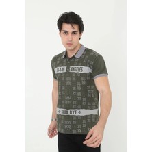 Freedom Yakalı Slim Fit Baskılı T-Shirt - Haki -