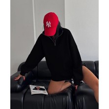 Freedom Yarım Fermuarlı Üç Iplik Sweatshirt - Siyah