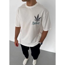 Freedom Bisiklet Yaka Baskılı Oversize T-Shirt - Beyaz -