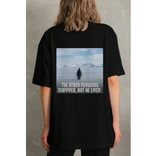 Freedom Kadın T-Shirt Penguen Baskılı Bisiklet Yaka Kısa Kol Yazlık Tişört - Siyah
