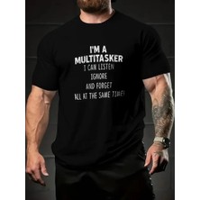 Freedom Komik 'multitasker' Baskılı Tişört, Günlük Kısa Kollu Oversize Tişört,- Siyah -