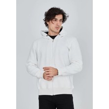 Freedom Tam Fermuarlı Kapşonlu  Sweatshirt - Beyaz -