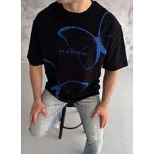 Freedom Bisiklet Yaka Baskılı Oversize T-Shirt - Siyah