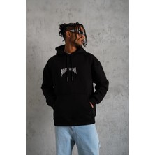 Freedom Kordon Ipli Baskılı Kapüşonlu Sweatshirt - Siyah -