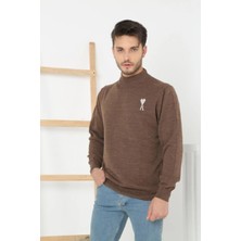 Freedom Yarım Boğazlı Baskılı Dokuma Triko - Kahve