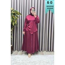 Elmas Tesettür Kadın Giyim Büyük Beden Tokalı Saten Battal Etekli Takım