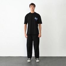 Freedom Bisiklet Yaka Baskılı Oversize T-Shirt - Siyah -