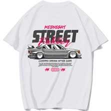 Brz Collection Unisex Oversize Midnight Street Fighter T-Shirt (Beyaz)