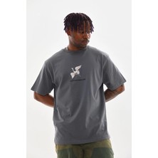 Freedom Baskılı Oversize T-Shirt - Füme -