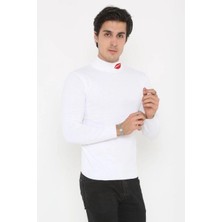 Freedom Erkek Yarım Bağazlı Kazak Öpücük Baskılı Dokuma Triko - Beyaz