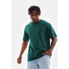 Freedom Oversize Düz Bisiklet Yaka T-Shirt - Koyu Yeşili