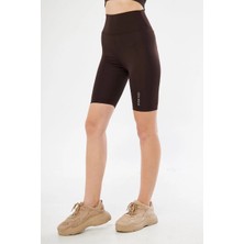 Freedom Yüksek Bel Biker Sporcu Şort - Kahve