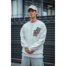 Freedom Uzun Kol Bisiklet Yaka Baskılı Sweatshirt - Beyaz -