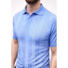 Freedom Erkek Yazlık Triko Dokuma Tişört Kısa Kol Polo Yaka T-Shirt - Bebek Mavisi