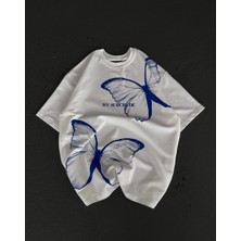 Freedom Bisiklet Yaka Baskılı Oversize T-Shirt - Beyaz