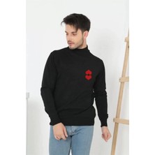 Freedom Yarım Boğazlı Baskılı Dokuma Triko - Siyah -