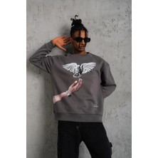 Freedom Güvercin Baskılı Sweatshirt - Gri
