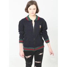 Freedom Tam Fermuarlı Triko Hırka - Lacivert -